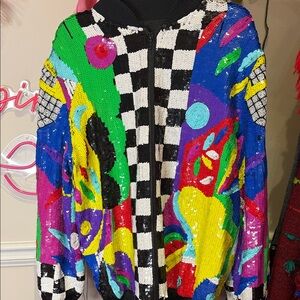 Colorful Sequin Jacket with Checkered Pattern